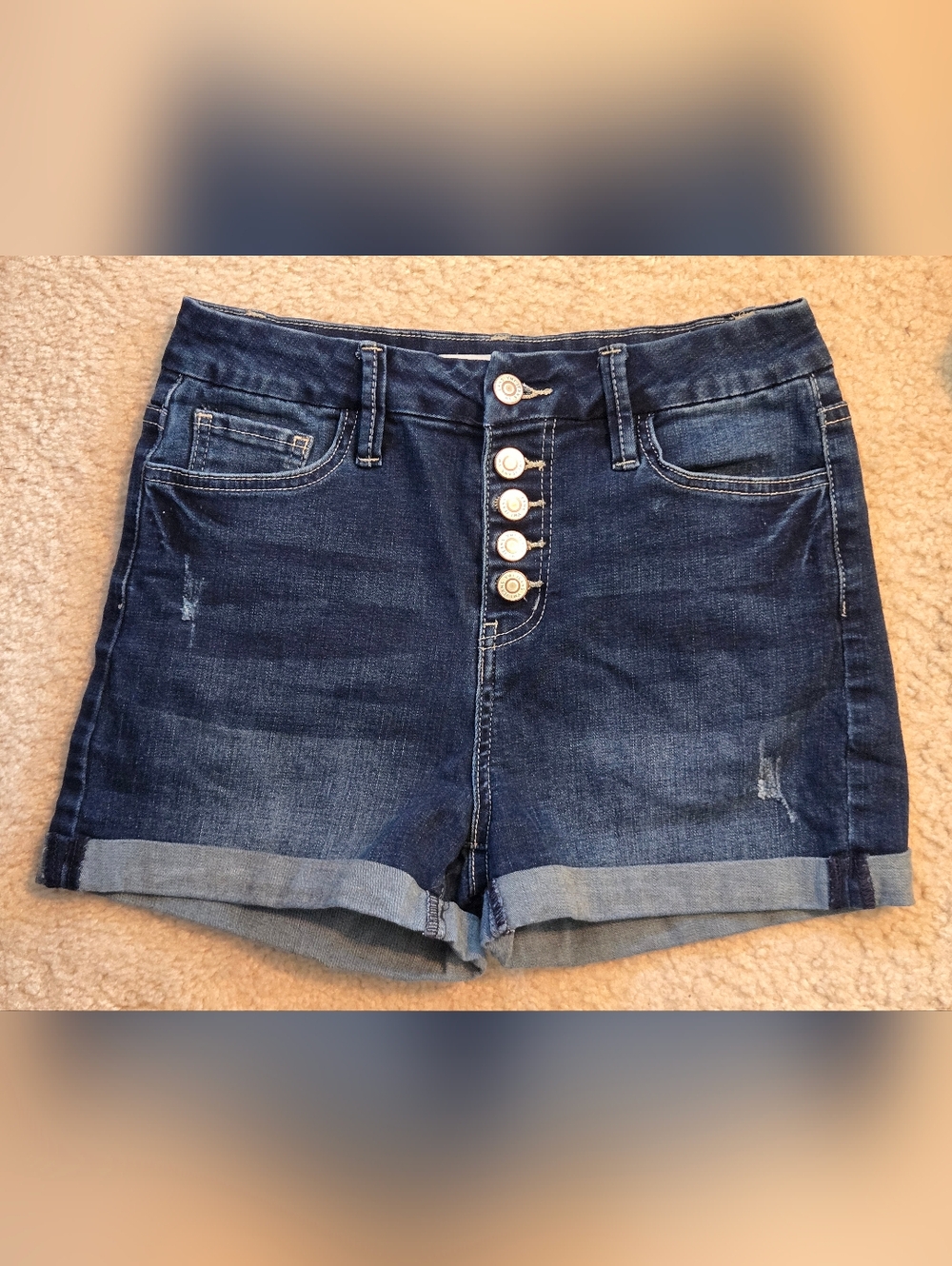 YMI Dark Blue Denim High-Waist Button-Front Shorts
